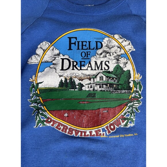 Vintage 90's Field of Dreams Baseball Movie Promo Raglan Sweatshirt Blue XL - Picture 3 of 9